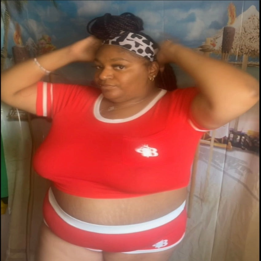 Red Crop Top & Shorts Lounge Set