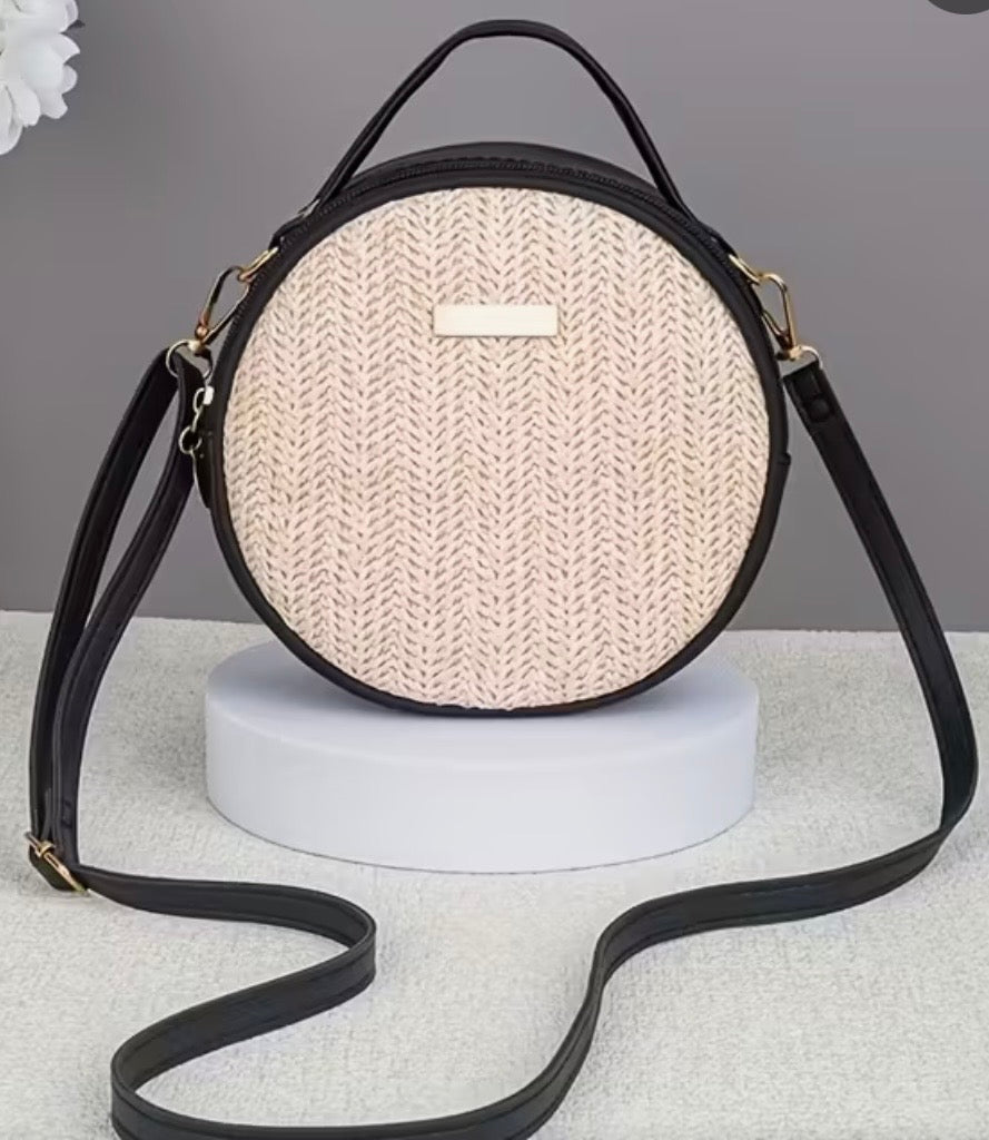 Round Raffia Crossbody Bag