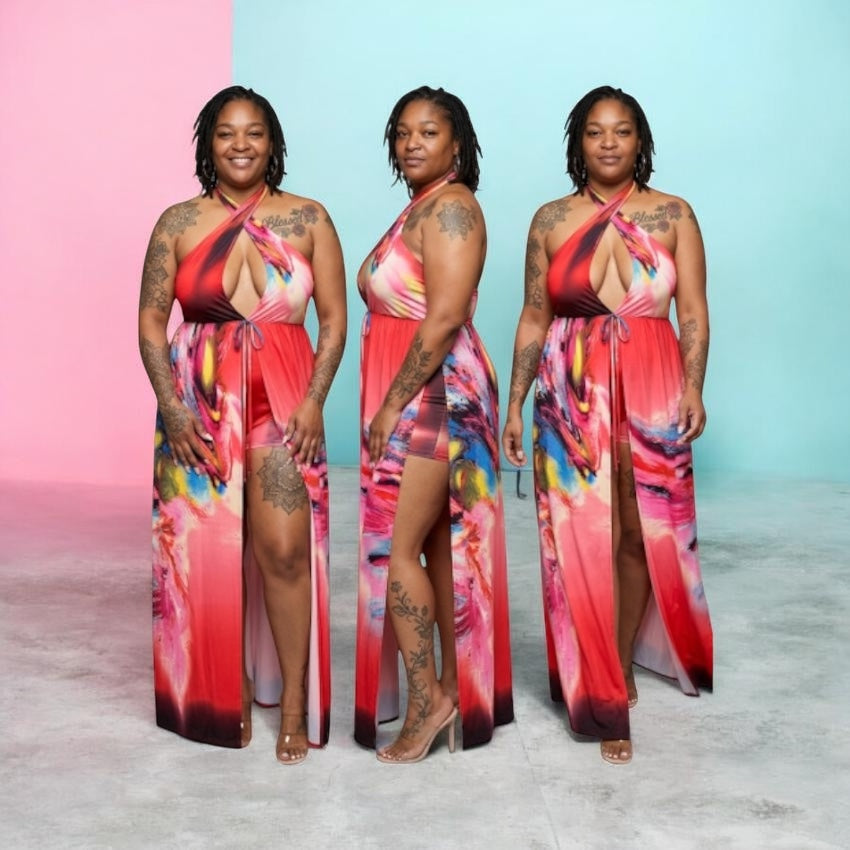 Floral Print Halter Maxi Dress