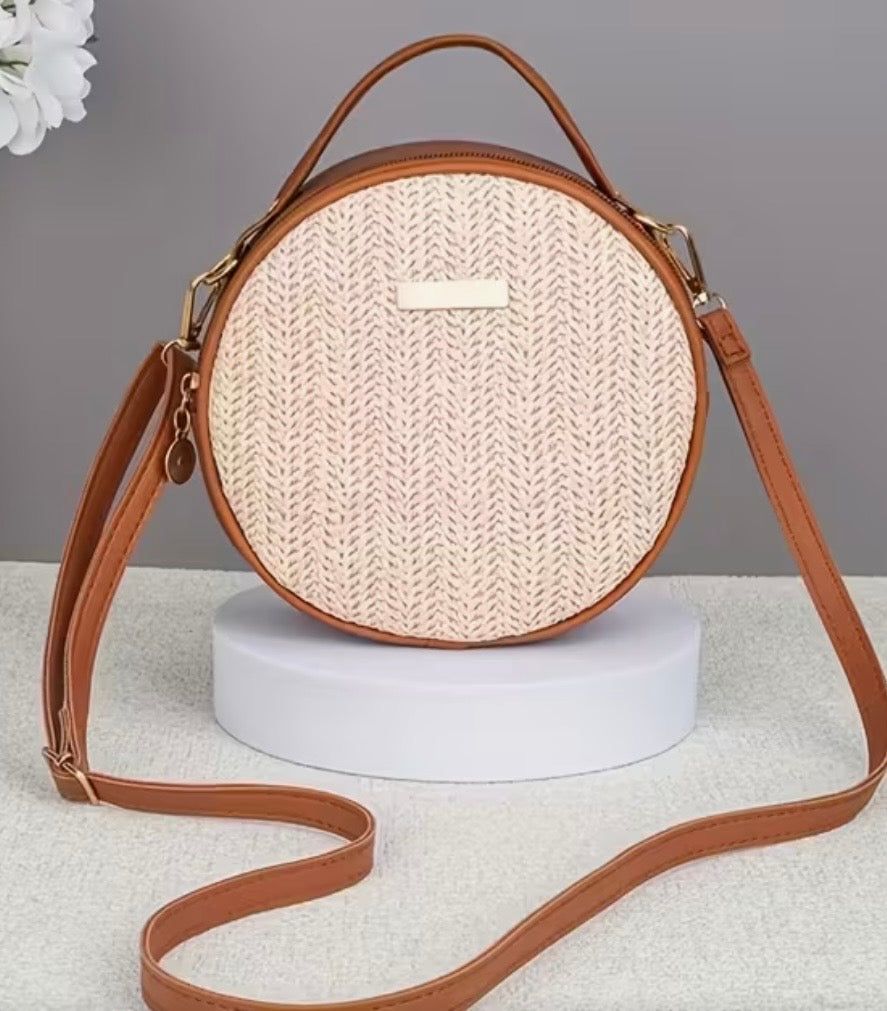 Round Raffia Crossbody Bag