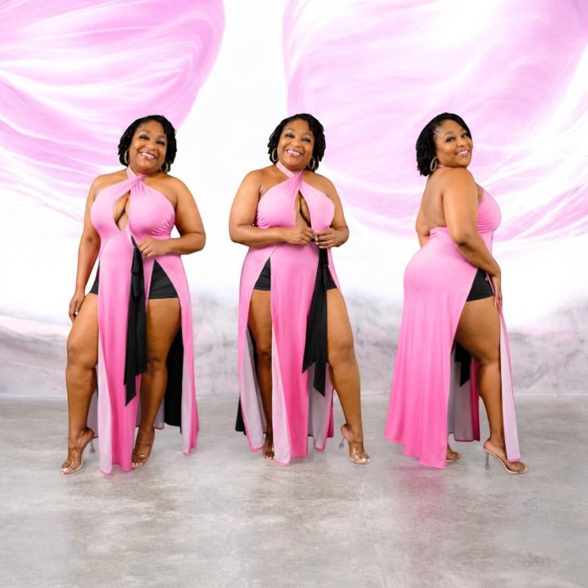 Pink Ombré Halter Maxi Dress