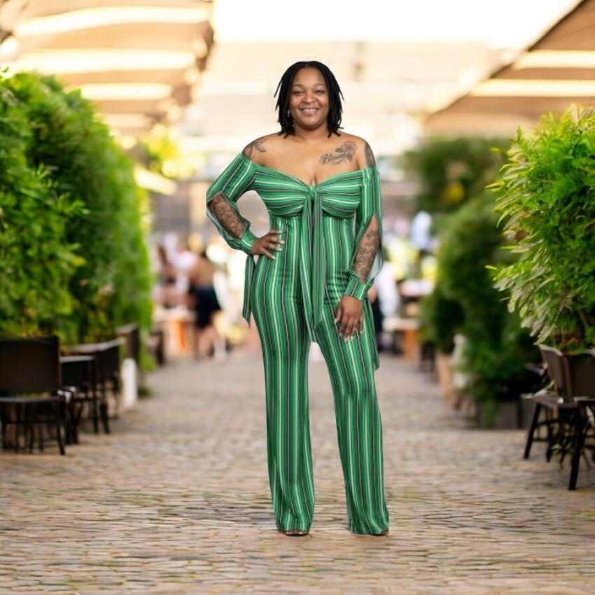Green Stripe Jumpsuit