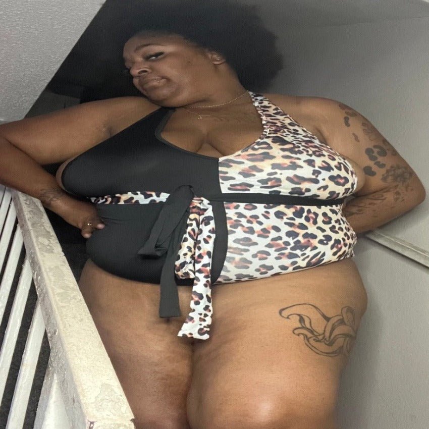 Black & Leopard 1-Piece Swimsuit