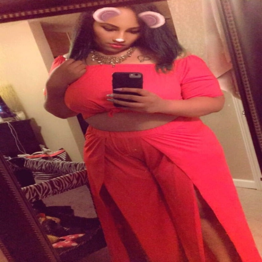 Off the Shoulder Top w/ Wide-Leg Pants Sets