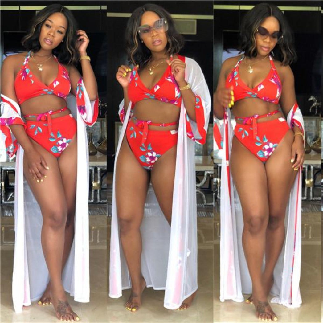 Floral Bikini w/ Long Cover-up